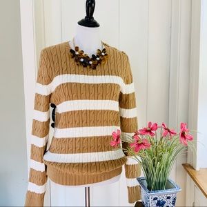 CHARTER CLUB Tan Ivory Striped Cotton Sweater
